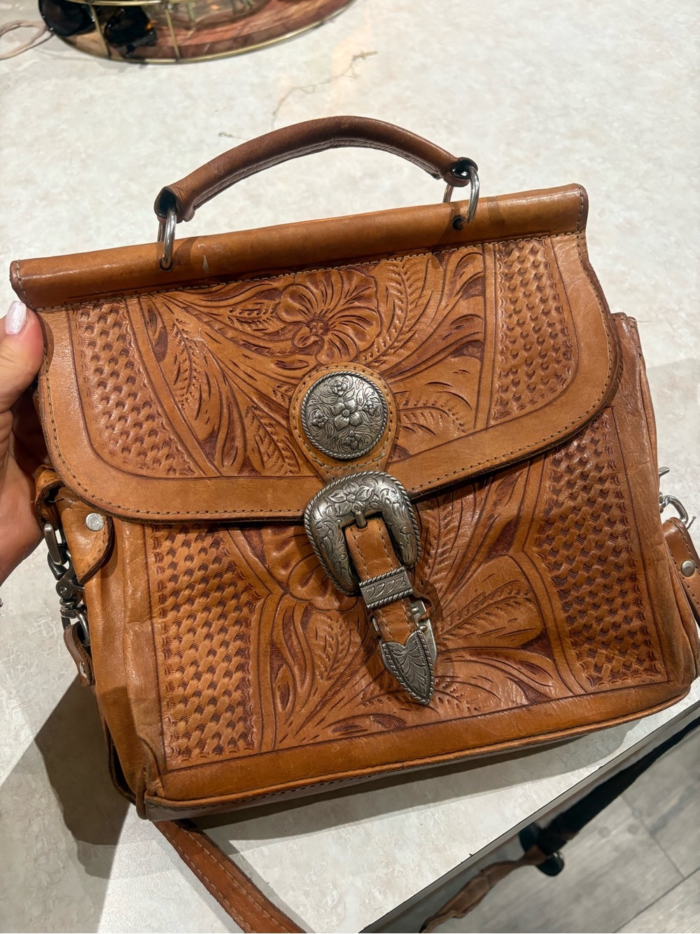 Vintage American West Leather Top-Handle Crossbody Bag